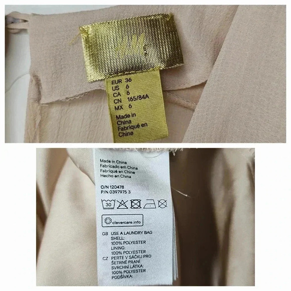 H & M Boho Flowy Lined Midi Dress Flutter Sleeve Waist Tie Neutral Beige Size 6 - Picture 11 of 11